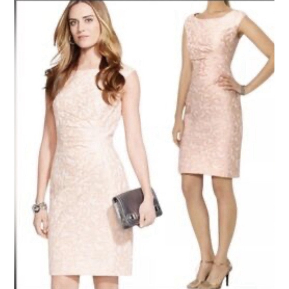 Lauren Ralph Lauren Sz 10 Blush Pink Jacquard Brocade Sheath Dress Sleeveless